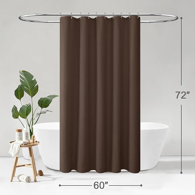 Extra Long Waffle Shower Curtain - Brown Cotton Texture Fabric Heavyweight Shower Curtains for Bathroom,72Wx90L