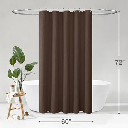 Extra Long Waffle Shower Curtain - Brown Cotton Texture Fabric Heavyweight Shower Curtains for Bathroom,72Wx90L