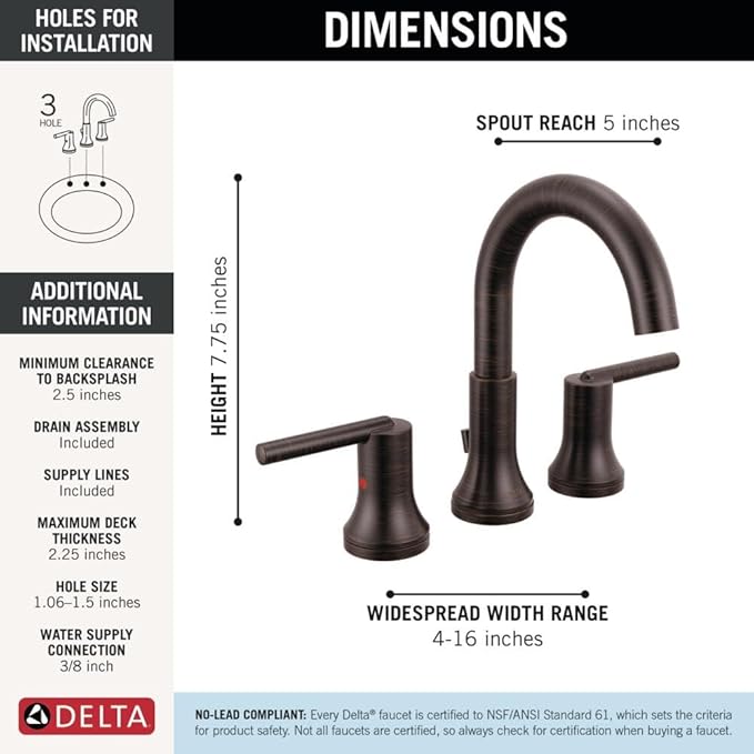 Delta Trinsic Oil Rubbed Bronze Bathroom Faucet 3 Hole, 8 Inch Widespread Bathroom Sink Faucet for Vanity, Metal Push-Pop Drain Assembly, Venetian Bronze 3559-RBMPU-DST