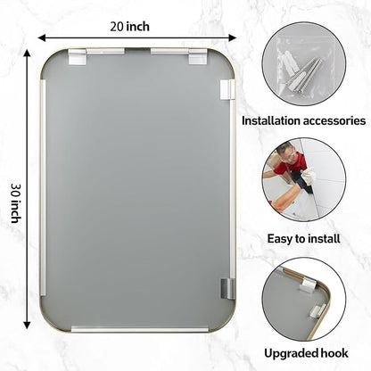 20x30 Inch Gold Bathroom Mirror, Brushed Brass Gold Metal Framed Rectangular Mirror with Rounded Corner, Bathroom Vanity Mirror for Bedroom or Living Room, Horizontal/Vertical