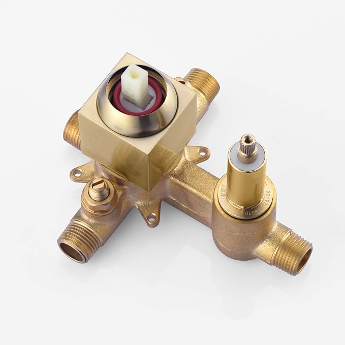 SUMERAIN Brushed Gold Shower System Pressure Balance Shower Faucet | 8 Inches Square Rain Shower Head, Hand Shower, Including Rough-In Valve, Anti-scald