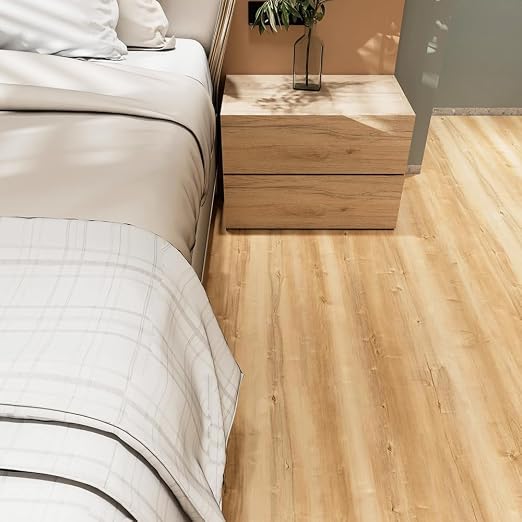 Wood Grain Peel and Stick Floor Tiles, 11.8" W × 118" L, Natural Oak | Soft wood‑look finish, Non‑slip texture, Helps protect floors, Works on many surfaces, Easy to replace, Waterproof