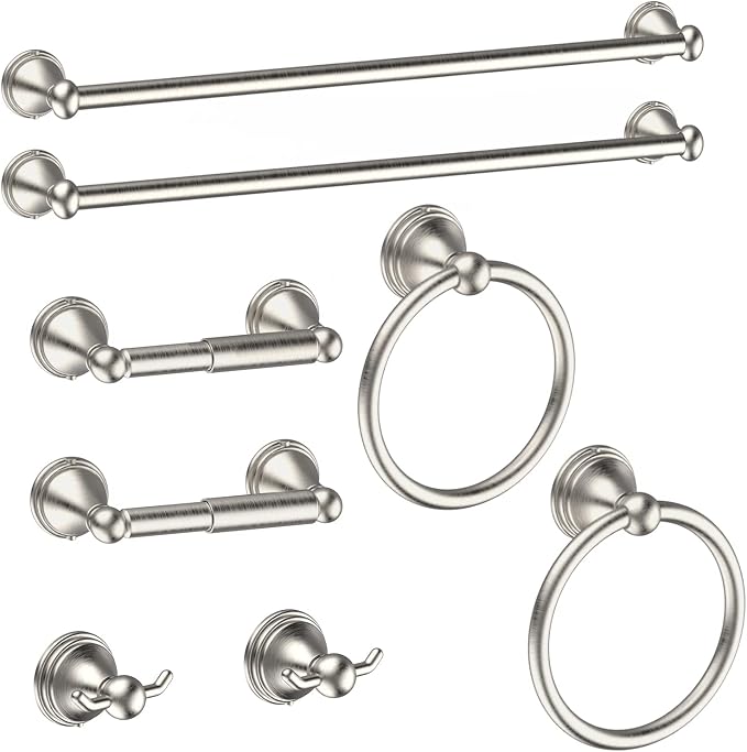 8Pcs Brushed Nickel Bathroom Accessories Set Towel Racks for Bathroom | Bathroom Hardware Set,2 * 24 Inch Towel Bar for Bathroom 2*Toilet Paper Holder 2* Towel Ring Towel Holders 2* Hook