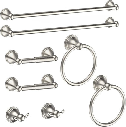 8Pcs Brushed Nickel Bathroom Accessories Set Towel Racks for Bathroom | Bathroom Hardware Set,2 * 24 Inch Towel Bar for Bathroom 2*Toilet Paper Holder 2* Towel Ring Towel Holders 2* Hook