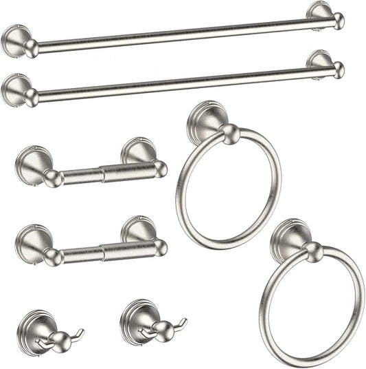 8Pcs Brushed Nickel Bathroom Accessories Set Towel Racks for Bathroom | Bathroom Hardware Set,2 * 24 Inch Towel Bar for Bathroom 2*Toilet Paper Holder 2* Towel Ring Towel Holders 2* Hook