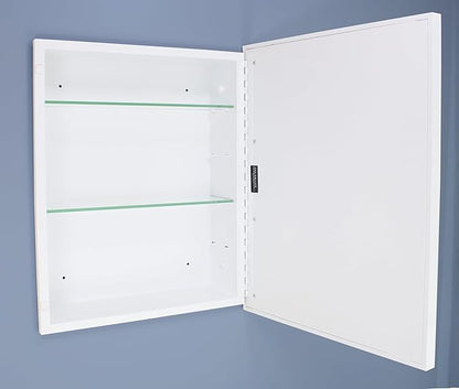 Fox Hollow Furnishings 16x20 Parker Metro Metal Framed Rectangle Recessed Bathroom Medicine Cabinet, Floating Mirror, 14x24 in-Wall Opening, Steel, Adjustable Glass Shelves, Magnet Close, White