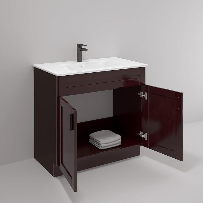 36" Espresso Shaker Bathroom Vanity Base – Ready-to-Assemble Sink Cabinet, Freestanding Bathroom Vanity Base Only, No Top or Sink