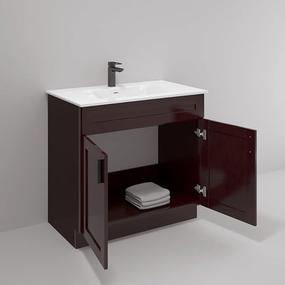36" Espresso Shaker Bathroom Vanity Base – Ready-to-Assemble Sink Cabinet, Freestanding Bathroom Vanity Base Only, No Top or Sink