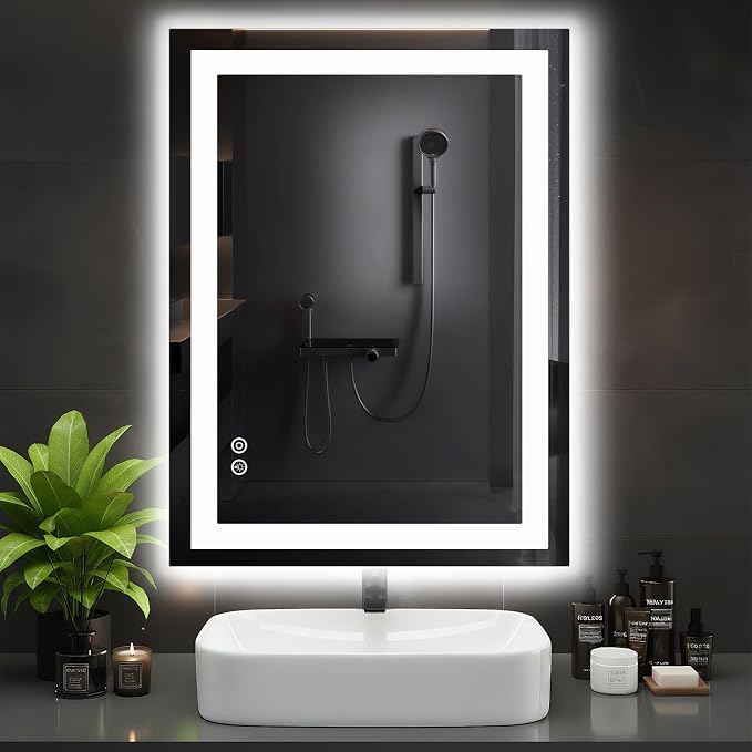 DUMOS 28.1"x36.1" LED Bathroom Mirror, Bathroom Vanity Mirror | Smart Anti-Fog, Front Light and Backlit, 3 Color Temperatures, Dimmable, Memory Function