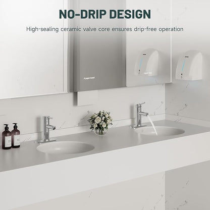 Chrome Bathroom Faucets, Single Handle Bathroom Faucet 1 Hole Bathroom Sink Faucet Modern Commercial Lavatory Vanity Faucet with Cover Plate Pop Up Drain with Overflow Included, Brass