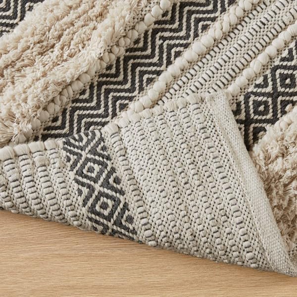 INK+IVY Bath Rug Hand-Woven Texture Shaggy Striped Soft & Water Absorbent, Boho Bathroom Décor Bath-Mats, Non-Slip Absorbent Quick Dry Mats for Tub, Shower Room, Asher, 20x32, Black 1 Piece