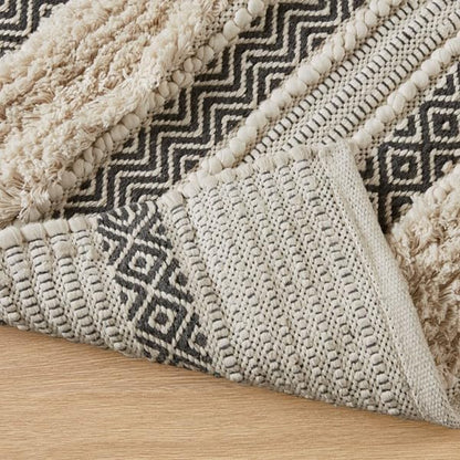 INK+IVY Bath Rug Hand-Woven Texture Shaggy Striped Soft & Water Absorbent, Boho Bathroom Décor Bath-Mats, Non-Slip Absorbent Quick Dry Mats for Tub, Shower Room, Asher, 20x32, Black 1 Piece