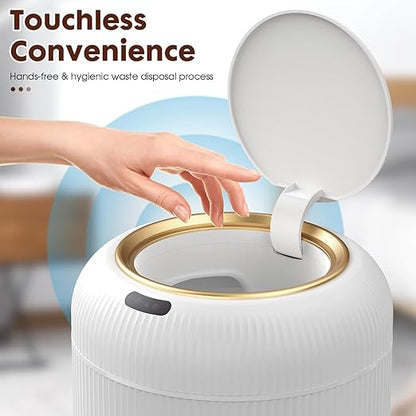 Procade Motion Sensor Trash Can with Lid,Small Automatic Trashcan Bathroom | 3 Gallon Touchless Sensor Trash Bin,White and Gold Garbage Can,Electric Round Plastic Waste Basket for Bedroom,Office,Dorm,RV