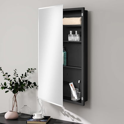 Fundin Black Medicine Cabinet Recessed or Surface Mount, Bathroom Medicine Cabinet with 20 x 36 Mirror Size and Adjustable Staggered Shelves