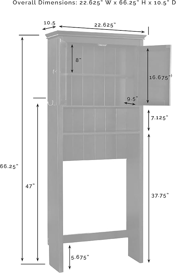 Crosley Furniture Lydia Over The Toilet Storage Cabinet and Bathroom Organizer with Hooks and Shelves, Espresso