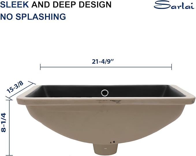 Sarlai Undermount Bathroom Sink - 21 x 15 inch Rectangular Vessel Sink Undermount Modern Ceramic Rectangle Vanity Sink Art Basin with Overflow, Interior Bowl Size 19-2/9" x 13-1/9"