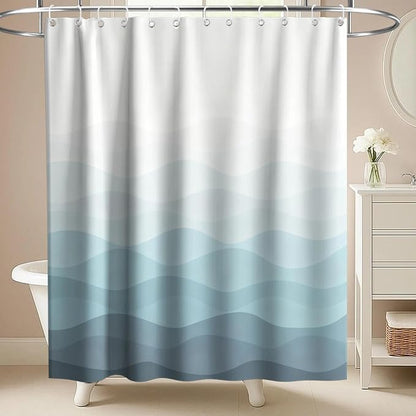 Luxury Modern Ocean Shower Curtain Aesthetic Funky Cute Striped Abstract | Cool Shower Curtains for Bathroom, Waterproof Bath Curtain with Hooks Machine Washable Bathtub Curtains 72x78 Inch Blue