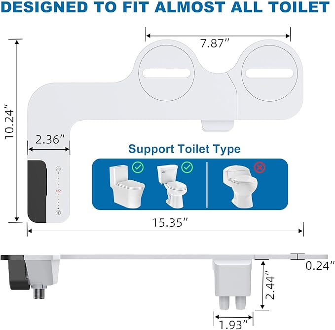 Bidet Attachment for Toilet, Dual Nozzle Cold Water Bidet with Black Lever Control, Non-Electric Bidet Attachment for Comfortable Feminine and Rear Cleansing