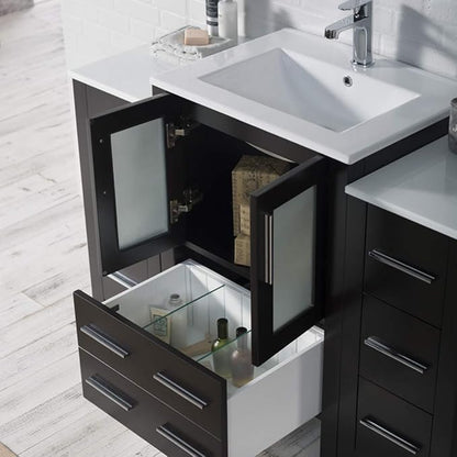 Blossom 48 in. Bathroom Vanity with Sink and Side Cabinet - Solid Wood Espresso Sink Vanity - 18-Inch Deep Narrow Footprint - Modern Tempered Glass Doors - High-End Master Bath Suite