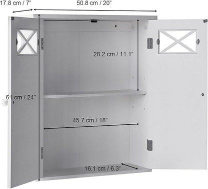 Teamson Home Dawson Wooden Over The Toilet Bathroom Removable Wall Medicine Cabinet with 1 Adjustable Shelf 2 Storage Spaces 2 Cross Molding Doors and Crystal-Cut Knobs, White | 2 Doors, Floor Mount, Open Shelf, Crystal-Cut Knobs
