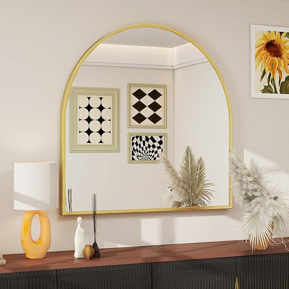 BEAUTYPEAK 31"x32" Arch Bathroom Wall Mirror, Gold | Wall Mounted Vanity Metal Frame Mirror for Bedroom, Entryway, Living Room, Fireplace