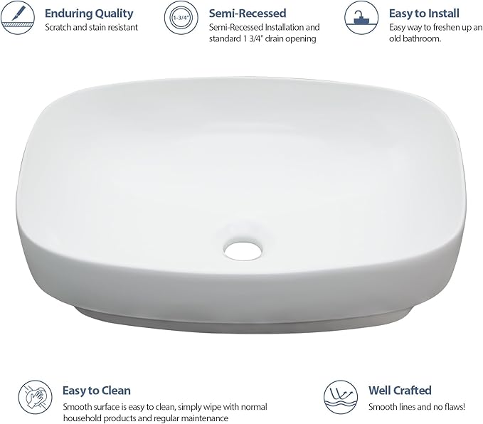 Lordear Vessel Sink Bathroom Semi Recessed Sinks 20 x 15 Inch Oval White Ceramic Vessel Sinks Modern Vanity Sink Bath Wash Bowl Above Counter Basin