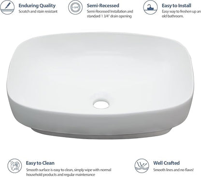 Lordear Vessel Sink Bathroom Semi Recessed Sinks 20 x 15 Inch Oval White Ceramic Vessel Sinks Modern Vanity Sink Bath Wash Bowl Above Counter Basin