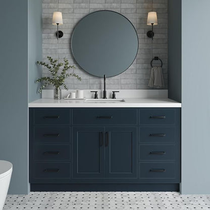 ARIEL Hepburn 60-inch Bathroom Vanity with Sink,Solid Wood, 1.5-inch Pure White Quartz Countertop, Single Rectangular Porcelain Sink, 2 Soft Closing Doors, 9 Dovetail Drawers, Midnight Blue