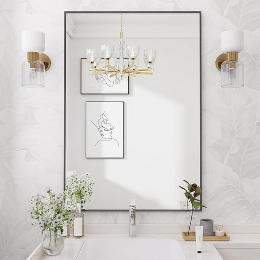 Koonmi Black Mirrors for Wall, 26x38 Inch Bathroom Mirror, Rectangular Wall Mirror for Living Room Bedroom Bathroom, Hangs Horizontally or Vertically