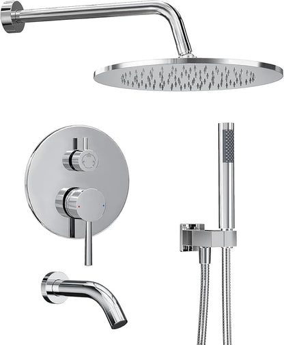Gabrylly Shower System with Tub Spout, Bathtub Shower Faucets Set with 3-Way Shower Valve, High Pressure 10" Rain Shower head with Handheld Spray Combo, Wall Mounted Rainfall Shower Head Set, Chrome
