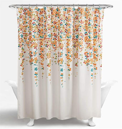 Lush Decor Weeping Flower Shower Curtain 72"W x 72"L Turquoise & Tangerine - Floral Shower Curtains for Bathroom - Bathroom Curtain - Cottage Decor