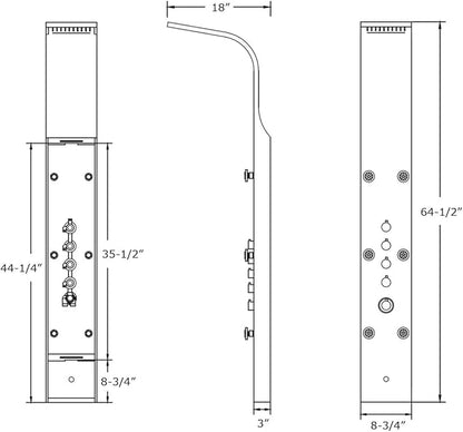 Blue Ocean ™ 64.5” Stainless Steel SPS8879 Thermostatic Shower Panel Tower with Rainfall Shower Head, Body Nozzles, and Handheld Shower Head, Shower Column
