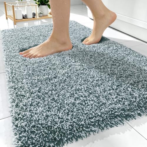 OLANLY Microfiber Soft Bathroom Rugs Mats 30x20, Blackish Green and White