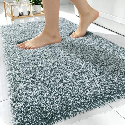 OLANLY Microfiber Soft Bathroom Rugs Mats 30x20, Blackish Green and White