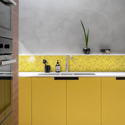 11.5 sq.ft Yellow Glass Mosaic Tile for Bathroom, Pool, Kitchen Backsplash | Waterproof Wall & Floor Tile. Heat & frost resistant outdoors. Mesh-mounted easy install. Use any grout. Easy clean. 10pcs.