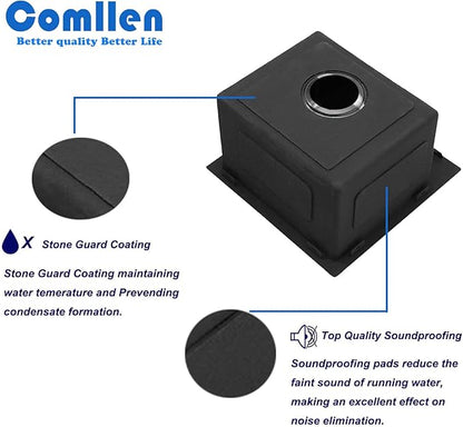 Comllen 15”x15” Black Drop In Bar Sink, Stainless Steel Small Kitchen Sink Single Bowl, Gunmetal Black Sinks for Outdoor Wet Bar Prep RV Yard Office Laundry Utility with Strainer Drain
