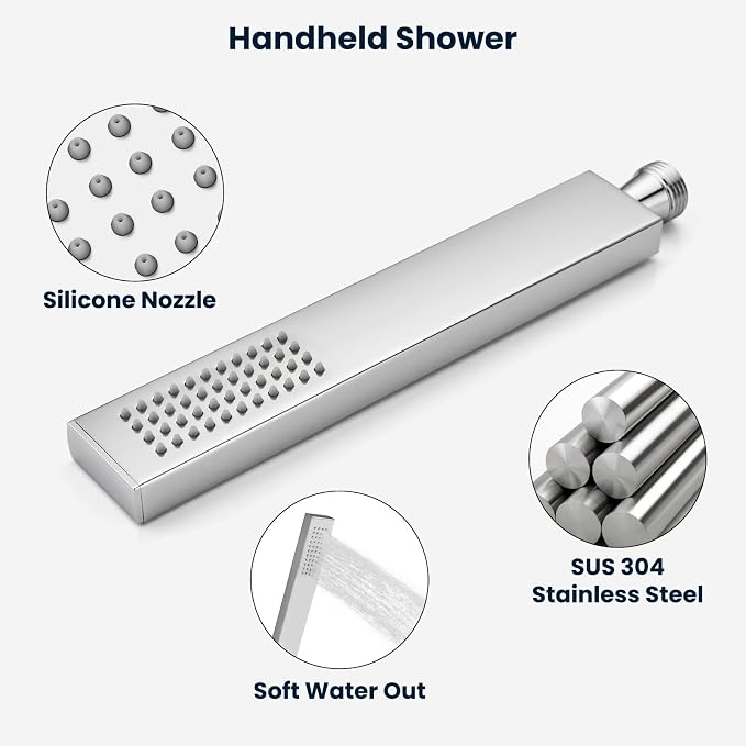 gotonovo Ceiling Shower System with 4pcs Full Body Jets,Polished Chrome | SUS304 12’’ Rain Shower Head with Handheld Spray,Brass Body Message Jets,Ceiling Mount,Rough-in Valve and Trim Kit,All Metal