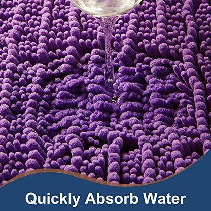 Luxury Chenille Lavender Bathroom Rugs Sets 2 Piece, Thickened Hot Melt Rubber Bottom Bath Mats for Bathroom Non Slip,Bath Rugs Quick Dry Machine Washable for Shower Mat