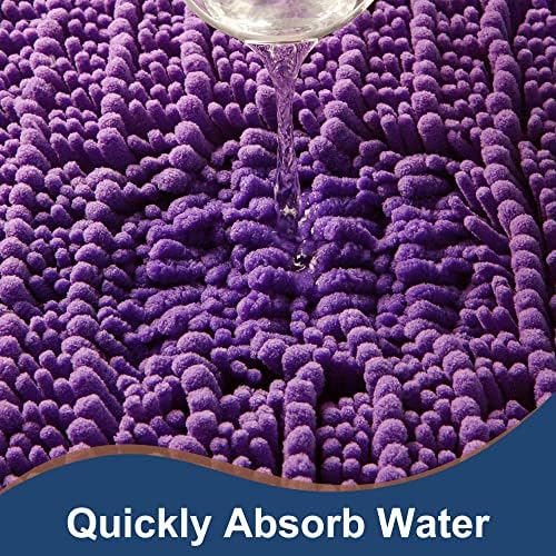 Luxury Chenille Lavender Bathroom Rugs Sets 2 Piece, Thickened Hot Melt Rubber Bottom Bath Mats for Bathroom Non Slip,Bath Rugs Quick Dry Machine Washable for Shower Mat (47"x17"+17"x24")