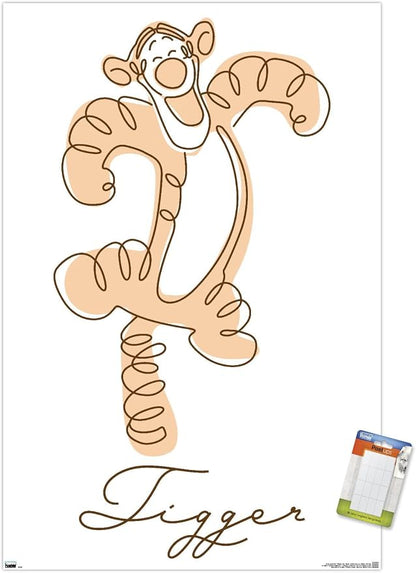 Trends International Disney Simple Moments Line Art - Tigger Wall Poster, 22.4L x 14.7W, Premium Poster & Mount Bundle