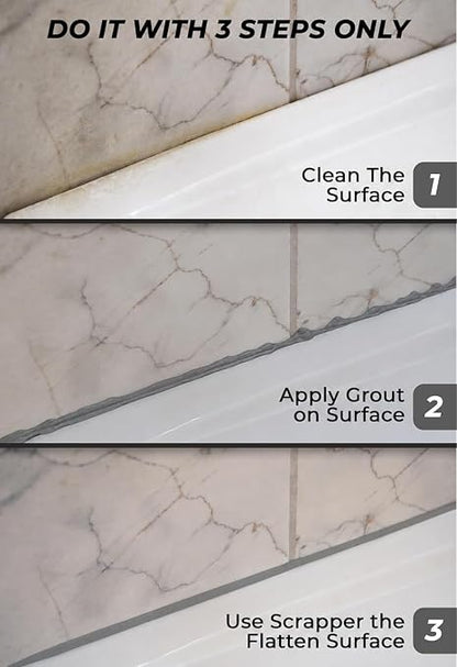 Tile Grout Repair, Dark Grey 8.8 oz/250gr. Fast Drying Grout Repair Kit, Grout Filler Tube Repair Kit, Tile Grout Paint, Grout Sealer Restore and Renew Bathroom Floor, Tile Gaps, Joints, Lines