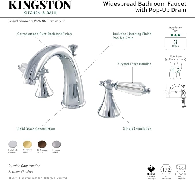 Aqua Eden KS2971WLL 8 in. Widespread Bathroom Faucet, Polished Chrome