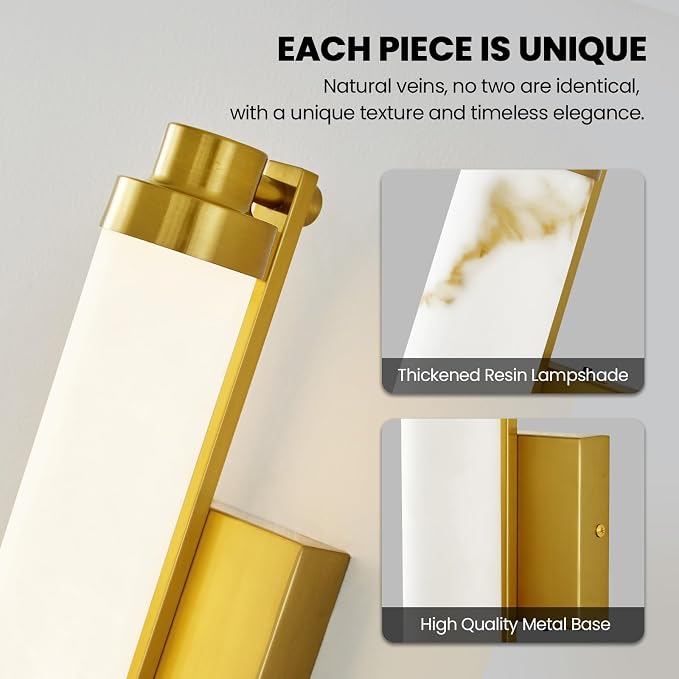 15.4" Gold Wall Sconces Set of 2, Modern Bathroom Sconces with Resin Shade, 5CCT Dimmable LED Wall Lights 14W for Bedroom, Living Room, Hallway
