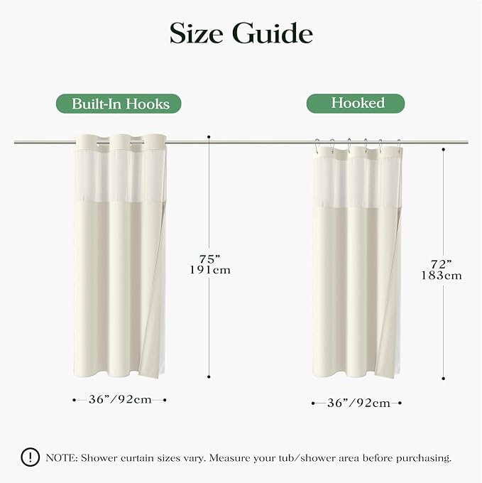 Cream Hook Free Waffle Shower Curtain & Snap-in Fabric Liner,36x75 | Less Time to install, 3 in 1 Fabric Shower Curtain and Liner Set with Magnets, Stall, Shower Curtains for Bathroom