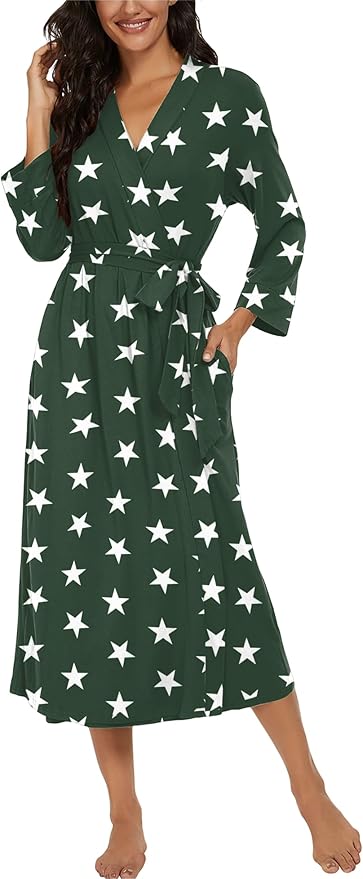 VINTATRE Women Kimono Robes Long Knit Bathrobe Lightweight Soft Knit Sleepwear V-neck Casual Ladies Loungewear