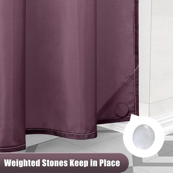 OLANLY Luxury Burgundy and White Ombre Shower Curtain Sets with 12 Hooks, Waterproof and Washable Decorative Shower Curtains for Bathroom, 72x72 Inches