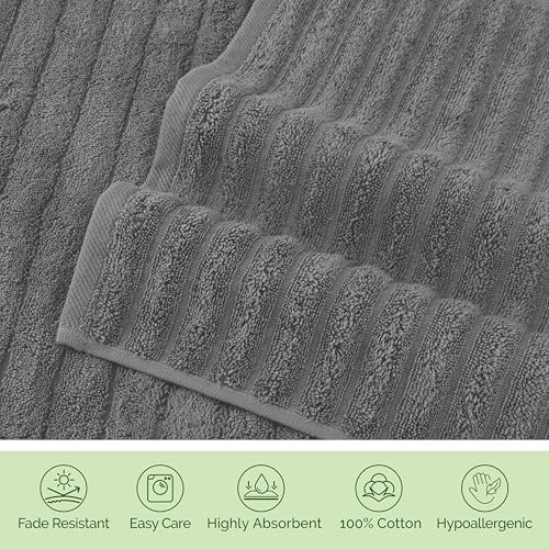 Elegant Comfort 100% Turkish Cotton Corduroy Ribbed Luxury Jumbo Bath Towel Ultra Soft - 35 x 70 Inch - Luxury Spa Premium Hotel Quality Highly Absorbent and Quick Dry Large Bath Towel, Gray