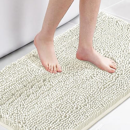 H.VERSAILTEX Microfiber Bath Rugs Chenille Floor Mat Ultra Soft Washable Bathroom Dry Fast Water Absorbent Bedroom Area Rugs, 24 x 42 - Inch, Cream
