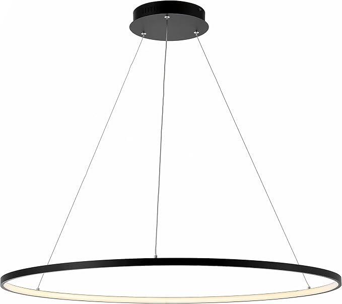 JONATHAN Y 35" Matte Black Modern Integrated LED Pendant Light, Dimmable Round Hoop Chandelier for Kitchen Island, Dining Room, Adjustable Height Metal Hanging Light (JYL7220A)