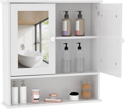 Bathroom Wall Cabinet with Mirrored Doors – Slim Medicine Cabinet with Adjustable Shelf – 2.2x23x5.1 Inch Compact Wall Cabinet for Bathroom, Kitchen, Laundry Room, Entryway